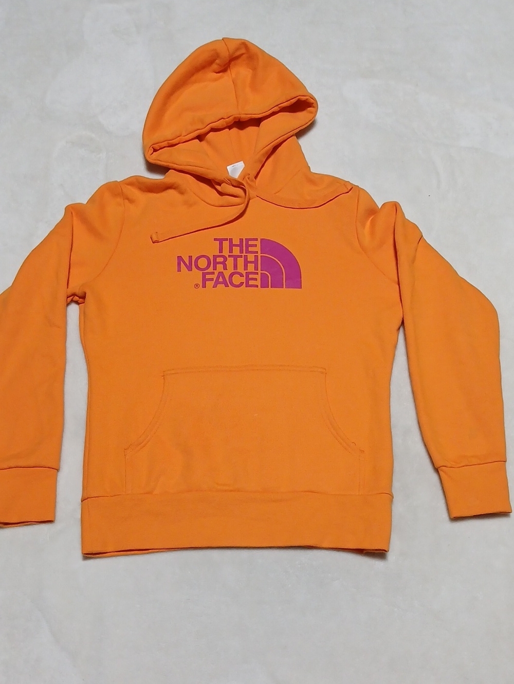 The North Face Orange Pullover Hoodie with Pink Logo Size S Womans